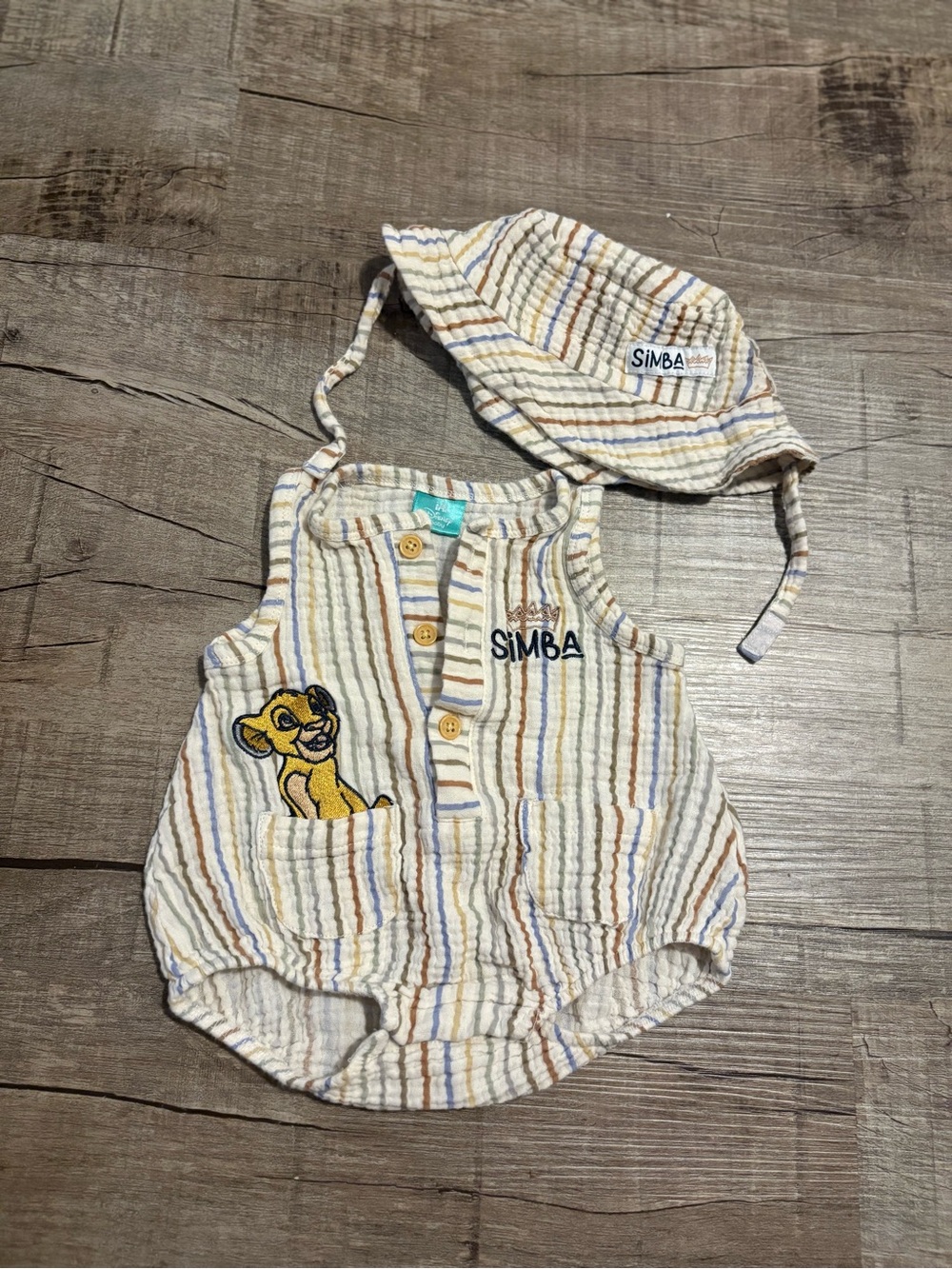 Striped Cream simba Baby Romper and Hat Set